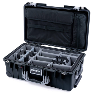 Pelican 1535 Air Case, Black with Silver Handles & Latches Gray Padded Microfiber Dividers with Computer Pouch ColorCase 015350-0270-110-181