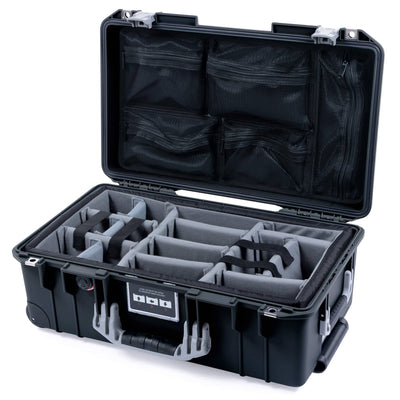 Pelican 1535 Air Case, Black with Silver Handles & Latches Gray Padded Microfiber Dividers with Mesh Lid Organizer ColorCase 015350-0170-110-181
