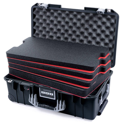 Pelican 1535 Air Case, Black with Silver Handles & Latches Custom Tool Kit (4 Foam Inserts with Convolute Lid Foam) ColorCase 015350-0060-110-181