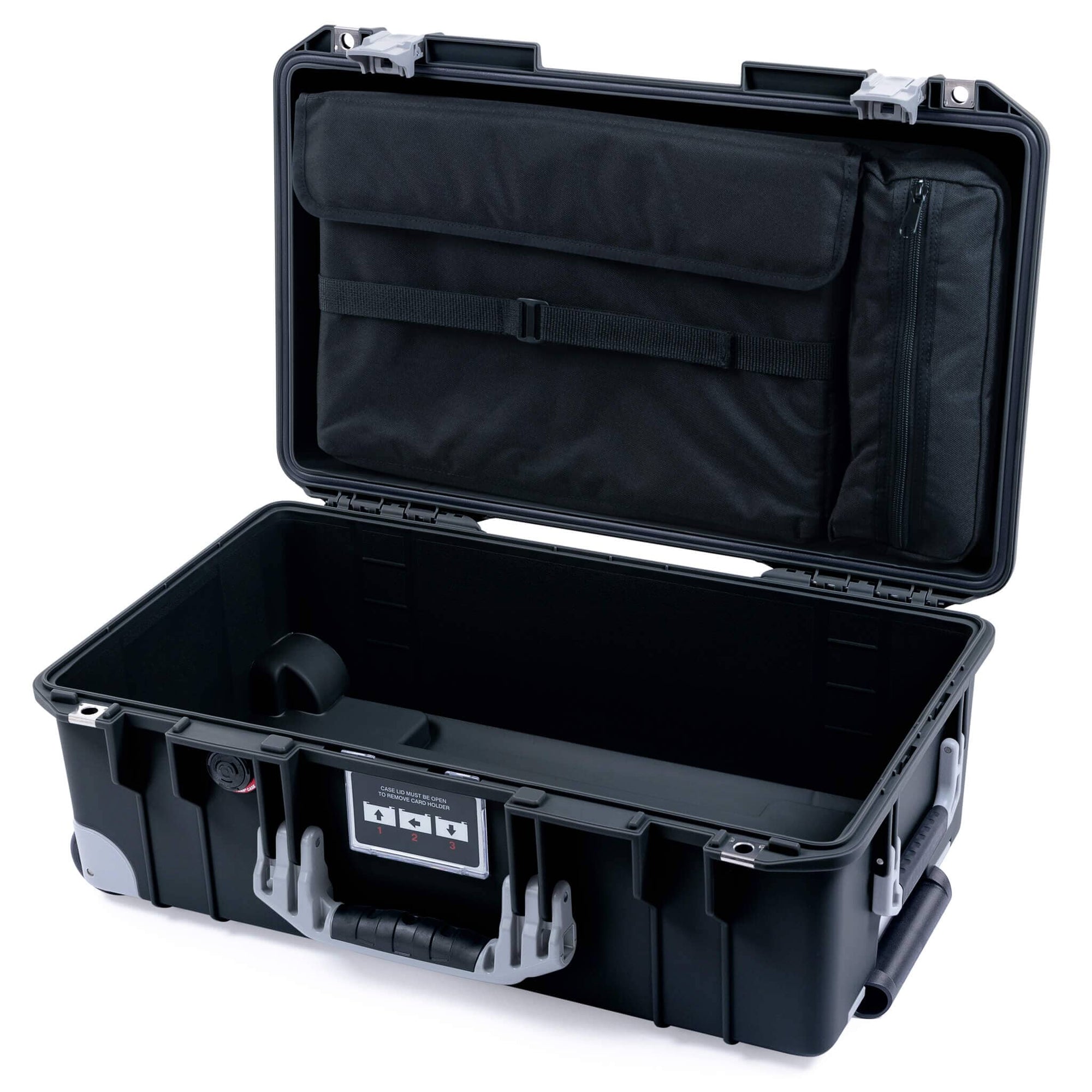 Pelican 1535 Air Case, Black with Silver Handles, Latches & Trolley ColorCase