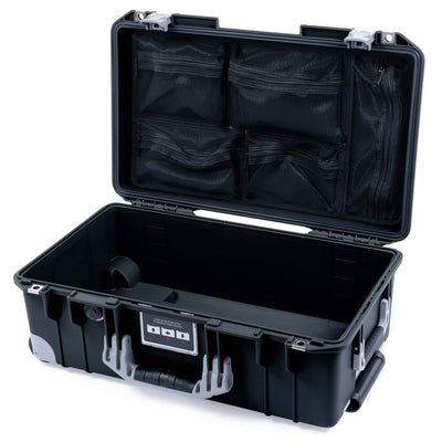 Pelican 1535 Air Case, Black with Silver Handles, Latches & Trolley Mesh Lid Organizer Only ColorCase 015350-0100-110-181-180