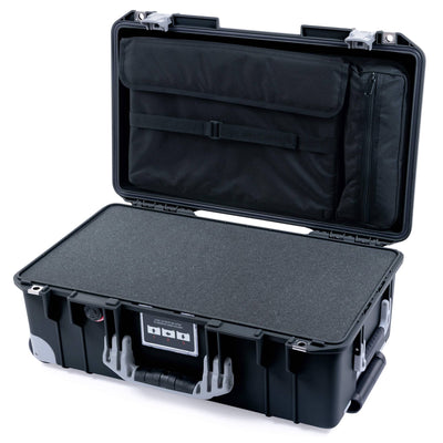Pelican 1535 Air Case, Black with Silver Handles, Latches & Trolley Pick & Pluck Foam with Computer Pouch ColorCase 015350-0200-110-181-180