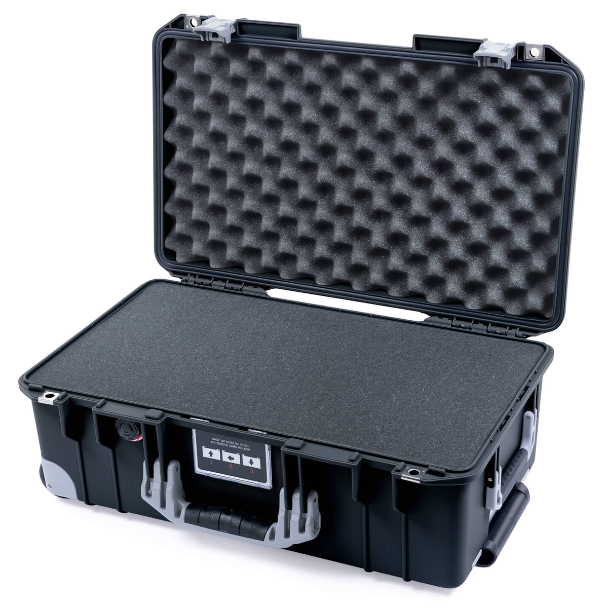 Pelican 1535 Air Case, Black with Silver Handles, Latches &amp; Trolley Pick &amp; Pluck Foam with Convolute Lid Foam ColorCase 015350-0001-110-181-180