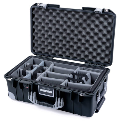 Pelican 1535 Air Case, Black with Silver Handles, Latches & Trolley Gray Padded Microfiber Dividers with Convolute Lid Foam ColorCase 015350-0070-110-181-180