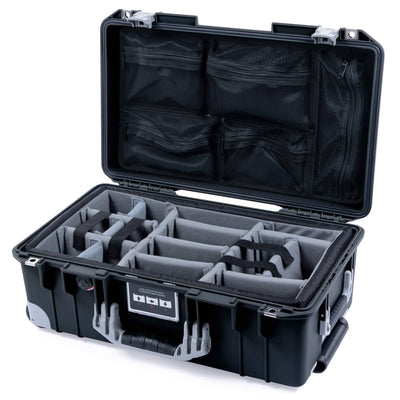 Pelican 1535 Air Case, Black with Silver Handles, Latches & Trolley Gray Padded Microfiber Dividers with Mesh Lid Organizer ColorCase 015350-0170-110-181-180