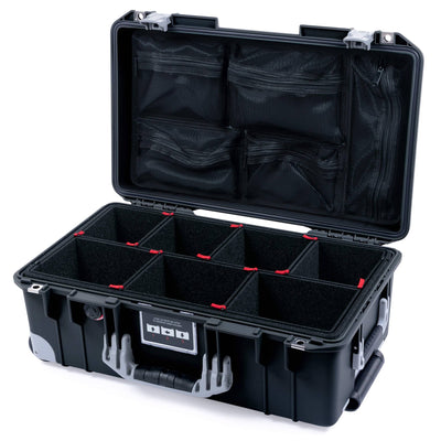 Pelican 1535 Air Case, Black with Silver Handles, Latches & Trolley TrekPak Divider System with Mesh Lid Organizer ColorCase 015350-0120-110-181-180