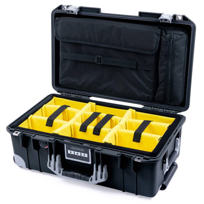 Pelican 1535 Air Case, Black with Silver Handles, Latches & Trolley Yellow Padded Microfiber Dividers with Computer Pouch ColorCase 015350-0210-110-181-180