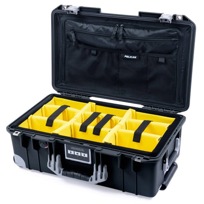 Pelican 1535 Air Case, Black with Silver Handles, Latches & Trolley Yellow Padded Microfiber Dividers with Combo-Pouch Lid Organizer ColorCase 015350-0310-110-181-180