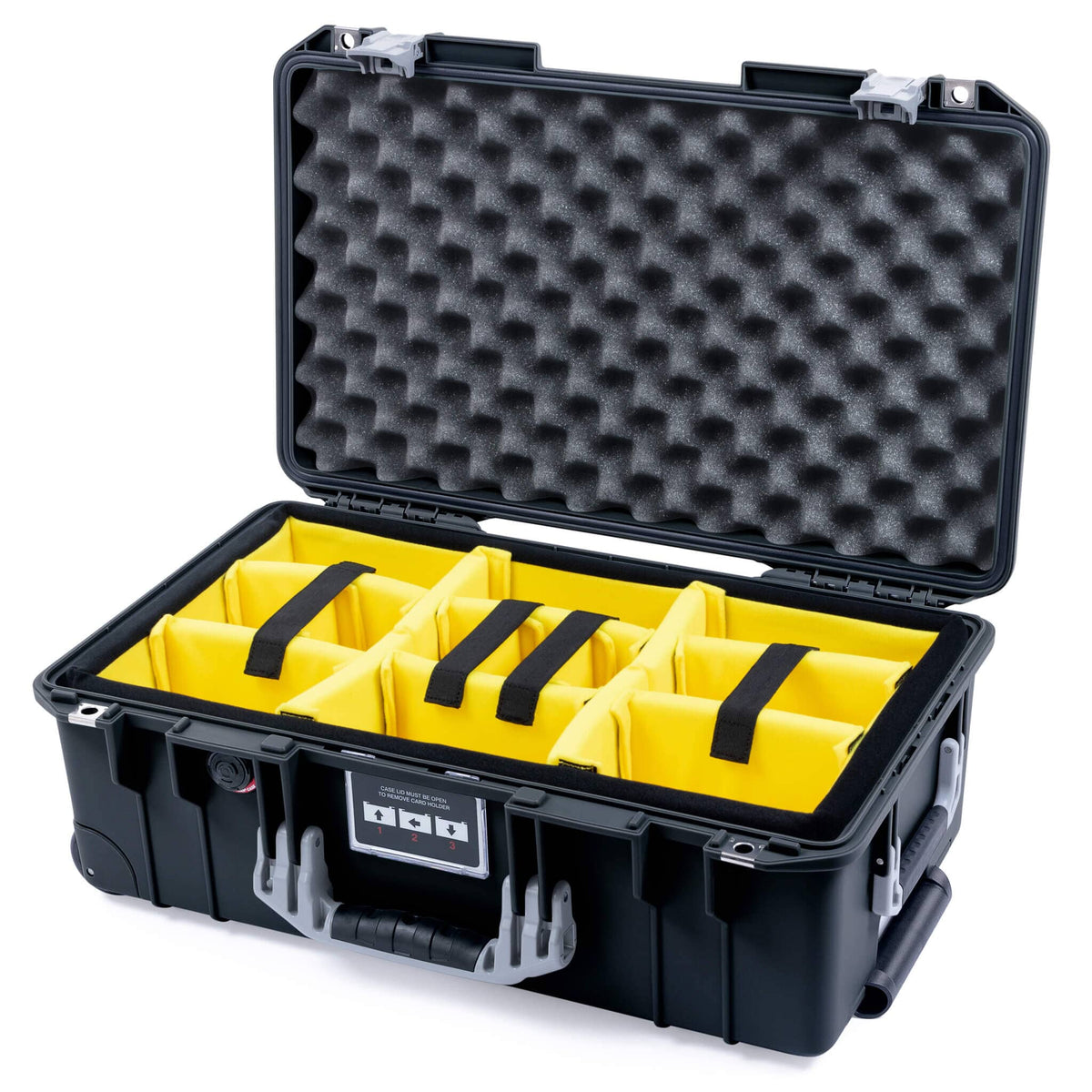 Pelican 1535 Air Case, Black with Silver Handles &amp; Latches Yellow Padded Microfiber Dividers with Convolute Lid Foam ColorCase 015350-0010-110-181