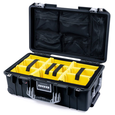 Pelican 1535 Air Case, Black with Silver Handles & Latches Yellow Padded Microfiber Dividers with Mesh Lid Organizer ColorCase 015350-0110-110-181