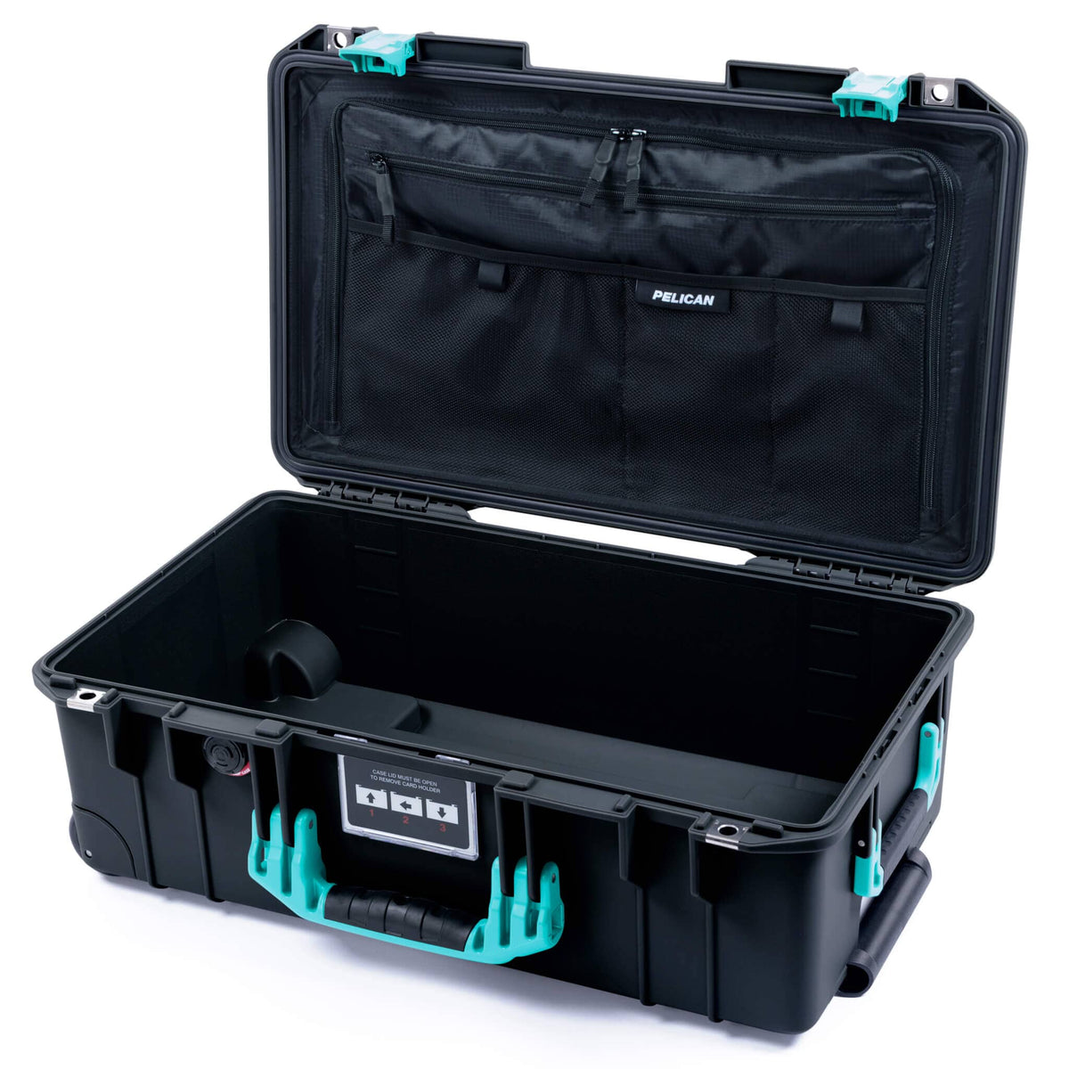 Pelican 1535 Air Case, Black with Teal Handles &amp; Latches TRVL Combo-Pouch Lid Organizer Only ColorCase 015350-0300-110-591