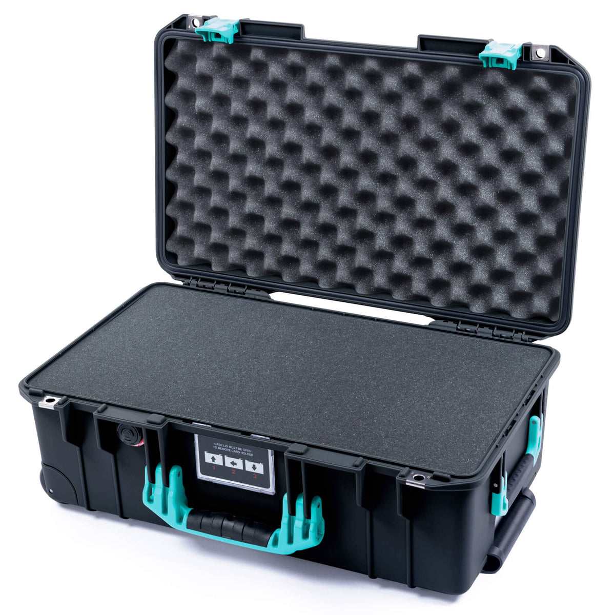 Pelican 1535 Air Case, Black with Teal Handles &amp; Latches Pick &amp; Pluck Foam with Convoluted Lid Foam ColorCase 015350-0001-110-591
