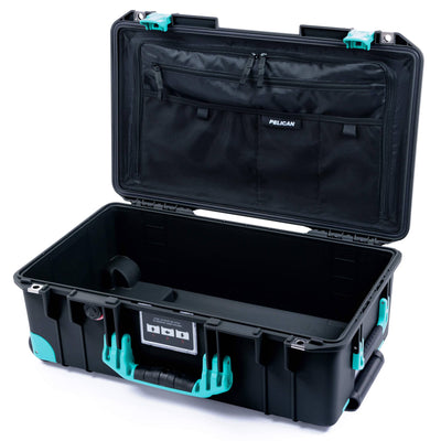 Pelican 1535 Air Case, Black with Teal Handles, Latches & Trolley TRVL Combo-Pouch Lid Organizer Only ColorCase 015350-0300-110-591-590