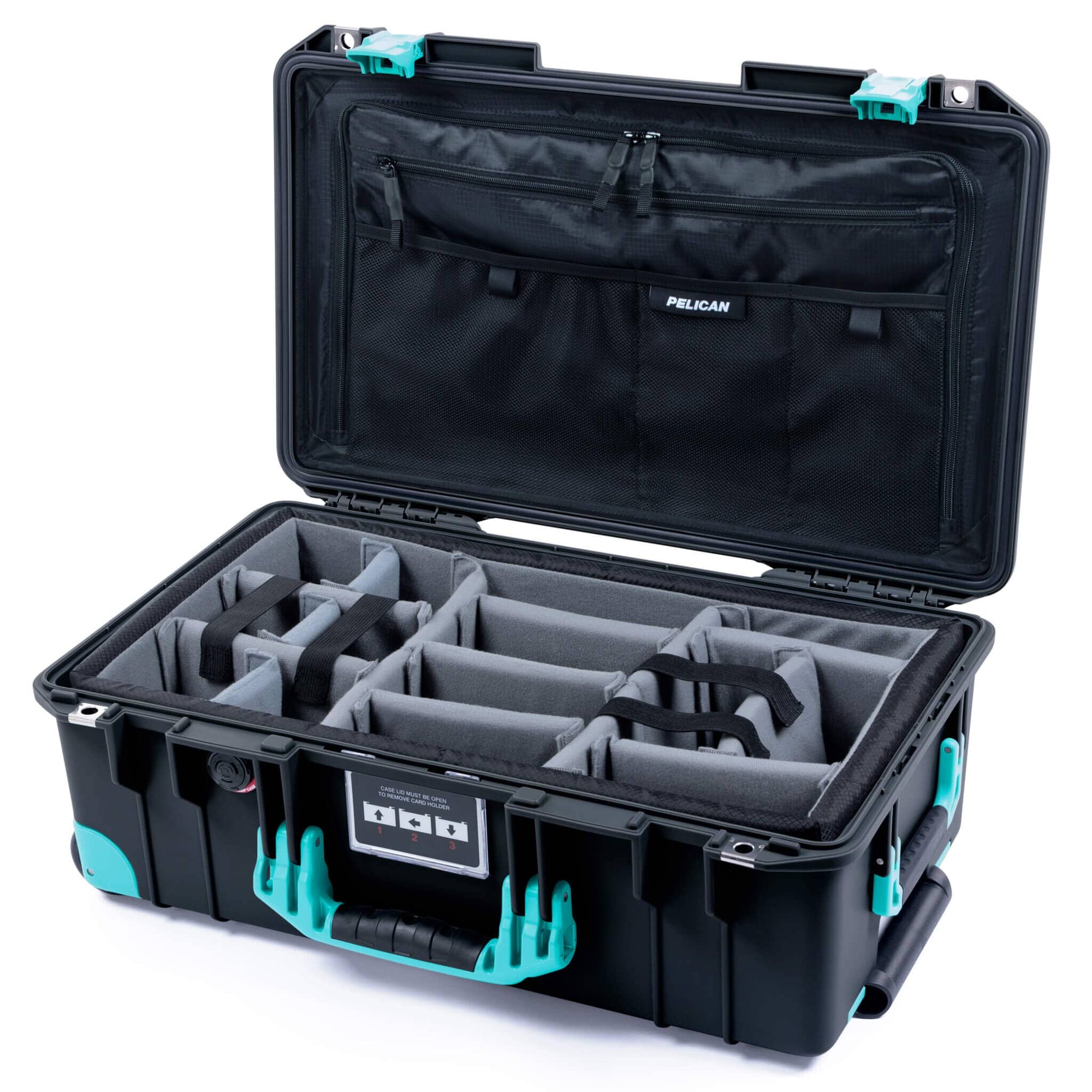 Pelican 1535 Air Case, Black with Teal Handles, Latches & Trolley ColorCase