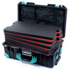 Pelican 1535 Air Case, Black with Teal Handles, Latches & Trolley Custom Tool Kit (4 Foam Inserts with Mesh Lid Organizers) ColorCase 015350-0160-110-591-590