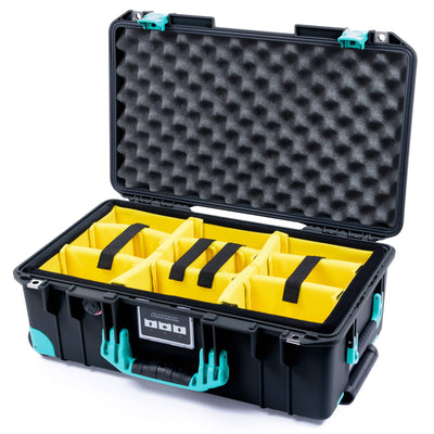 Pelican 1535 Air Case, Black with Teal Handles, Latches & Trolley Yellow Padded Microfiber Dividers with Convoluted Lid Foam ColorCase 015350-0010-110-591-590