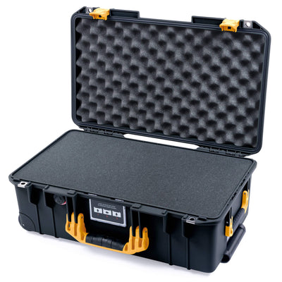 Pelican 1535 Air Case, Black with Yellow Handles & Latches Pick & Pluck Foam with Convolute Lid Foam ColorCase 015350-0001-110-241