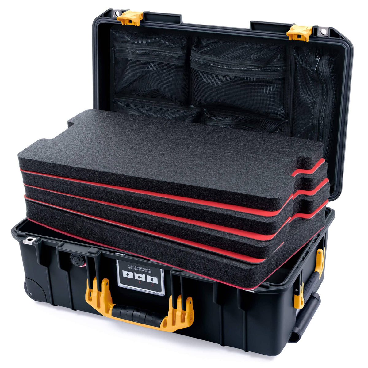 Pelican 1535 Air Case, Black with Yellow Handles &amp; Latches ColorCase 