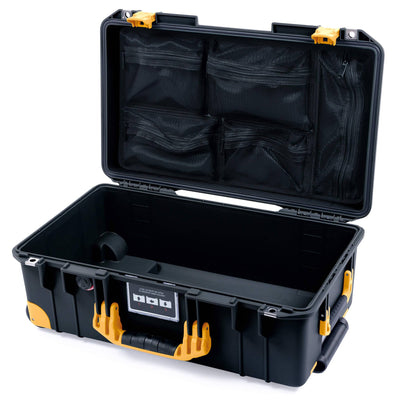 Pelican 1535 Air Case, Black with Yellow Handles, Latches & Trolley Mesh Lid Organizer Only ColorCase 015350-0100-110-241-240
