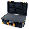 Pelican 1535 Air Case, Black with Yellow Handles, Latches & Trolley Pick & Pluck Foam with Mesh Lid Organizer ColorCase 015350-0101-110-241-240