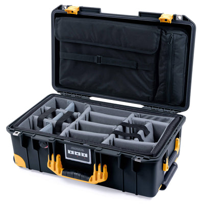 Pelican 1535 Air Case, Black with Yellow Handles, Latches & Trolley Gray Padded Microfiber Dividers with Computer Pouch ColorCase 015350-0270-110-241-240