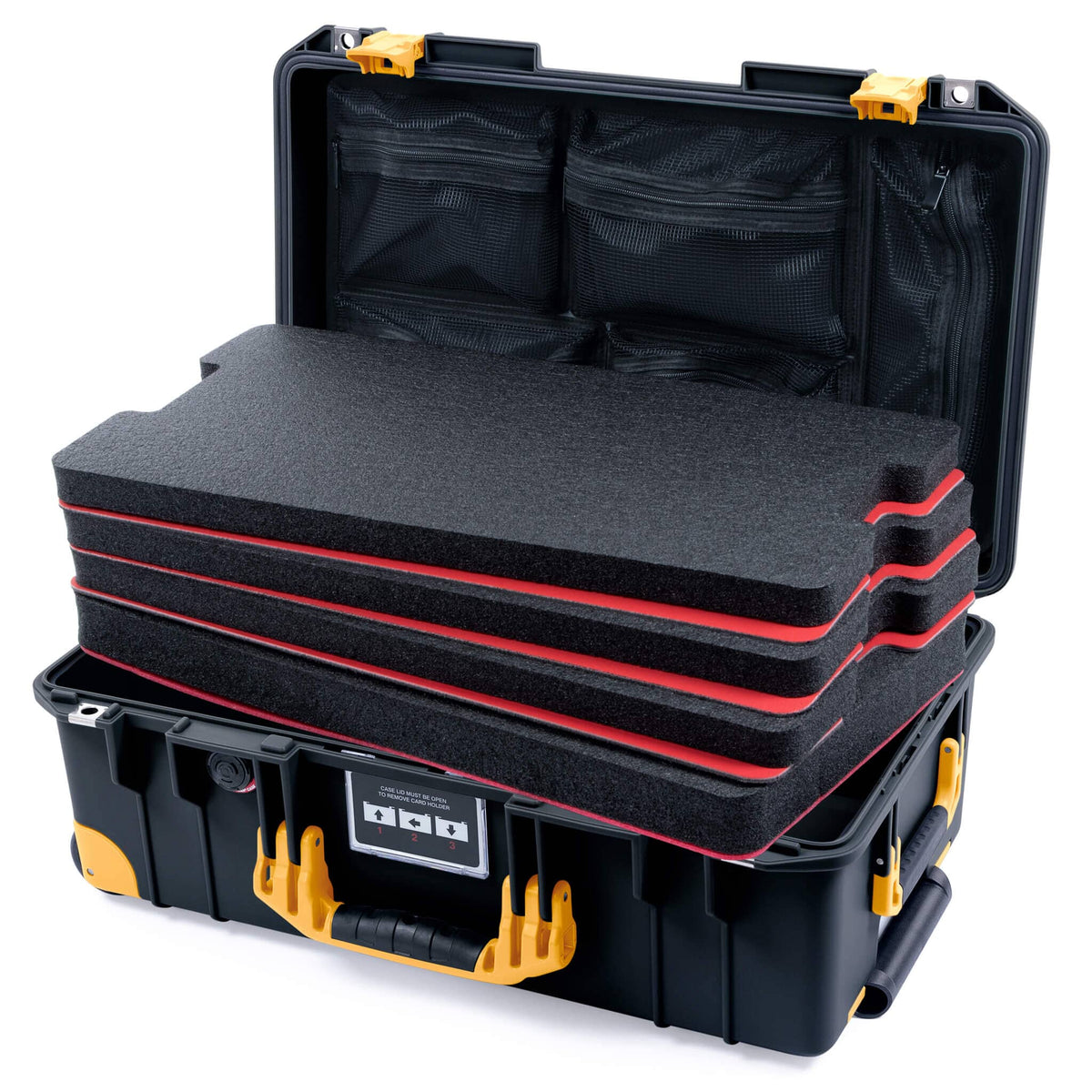 Pelican 1535 Air Case, Black with Yellow Handles, Latches &amp; Trolley ColorCase 