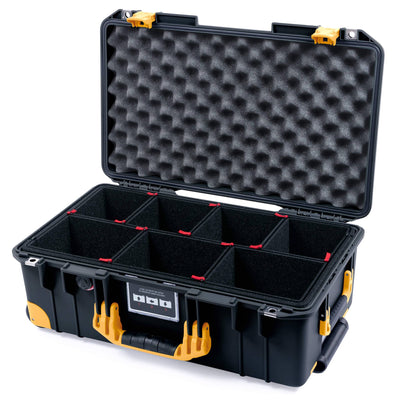 Pelican 1535 Air Case, Black with Yellow Handles, Latches & Trolley TrekPak Divider System with Convolute Lid Foam ColorCase 015350-0020-110-241-240