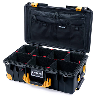 Pelican 1535 Air Case, Black with Yellow Handles, Latches & Trolley TrekPak Divider System with Combo-Pouch Lid Organizer ColorCase 015350-0000-110-241-240
