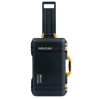 Pelican 1535 Air Case, Black with Yellow Handles, Latches & Trolley ColorCase