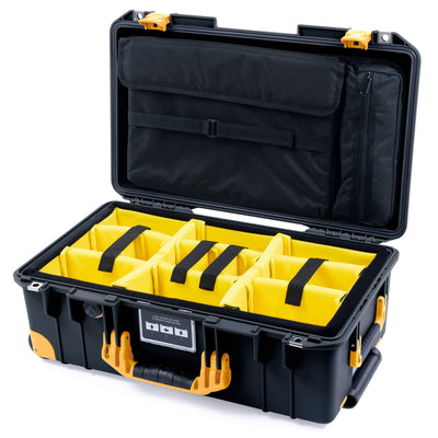 Pelican 1535 Air Case, Black with Yellow Handles, Latches & Trolley Yellow Padded Microfiber Dividers with Computer Pouch ColorCase 015350-0210-110-241-240