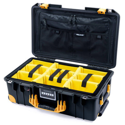 Pelican 1535 Air Case, Black with Yellow Handles, Latches & Trolley Yellow Padded Microfiber Dividers with Combo-Pouch Lid Organizer ColorCase 015350-0000-110-241-240