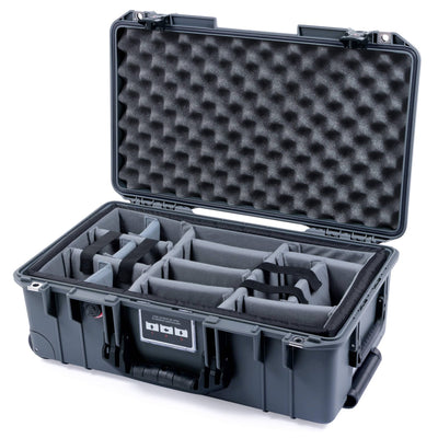 Pelican 1535 Air Case, Charcoal with Black Handles & TSA Locking Latches Gray Padded Microfiber Dividers with Convolute Lid Foam ColorCase 015350-0070-520-L10