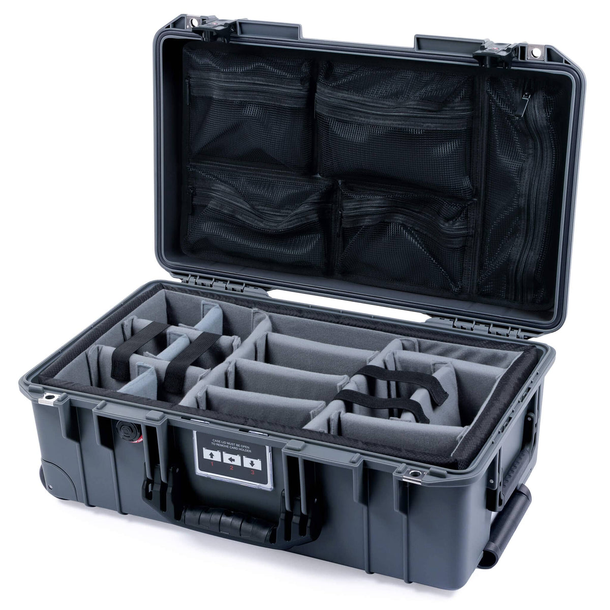 Pelican 1535 Air Case, Charcoal with Black Handles &amp; TSA Locking Latches Gray Padded Microfiber Dividers with Mesh Lid Organizer ColorCase 015350-0170-520-L10