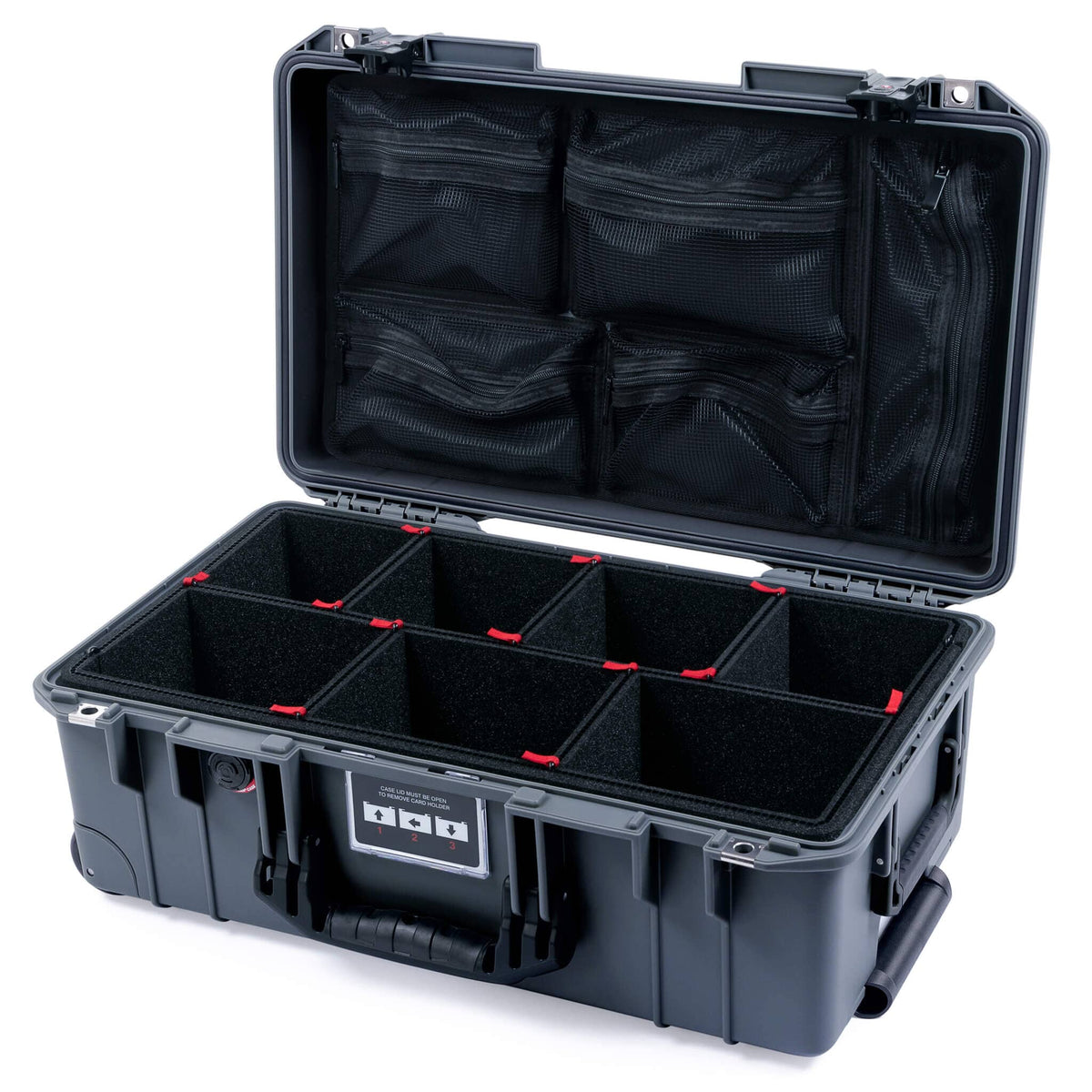 Pelican 1535 Air Case, Charcoal with Black Handles &amp; TSA Locking Latches TrekPak Divider System with Mesh Lid Organizer ColorCase 015350-0120-520-L10