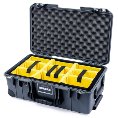 Pelican 1535 Air Case, Charcoal with Black Handles, TSA Locking Latches & Trolley Yellow Padded Microfiber Dividers with Convolute Lid Foam ColorCase 015350-0010-520-L10-110