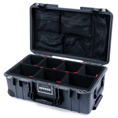 Pelican 1535 Air Case, Charcoal with Black Handles, Push-Button Latches & Trolley TrekPak Divider System with Mesh Lid Organizer ColorCase 015350-0120-520-110-110