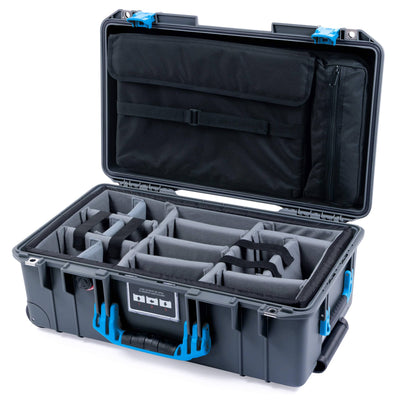 Pelican 1535 Air Case, Charcoal with Blue Handles & Push-Button Latches Gray Padded Microfiber Dividers with Computer Pouch ColorCase 015350-0270-520-120