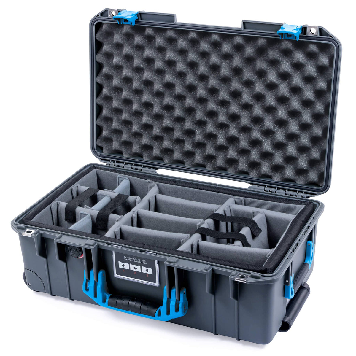 Pelican 1535 Air Case, Charcoal with Blue Handles &amp; Push-Button Latches Gray Padded Microfiber Dividers with Convoluted Lid Foam ColorCase 015350-0070-520-120