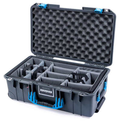 Pelican 1535 Air Case, Charcoal with Blue Handles & Push-Button Latches Gray Padded Microfiber Dividers with Convoluted Lid Foam ColorCase 015350-0070-520-120