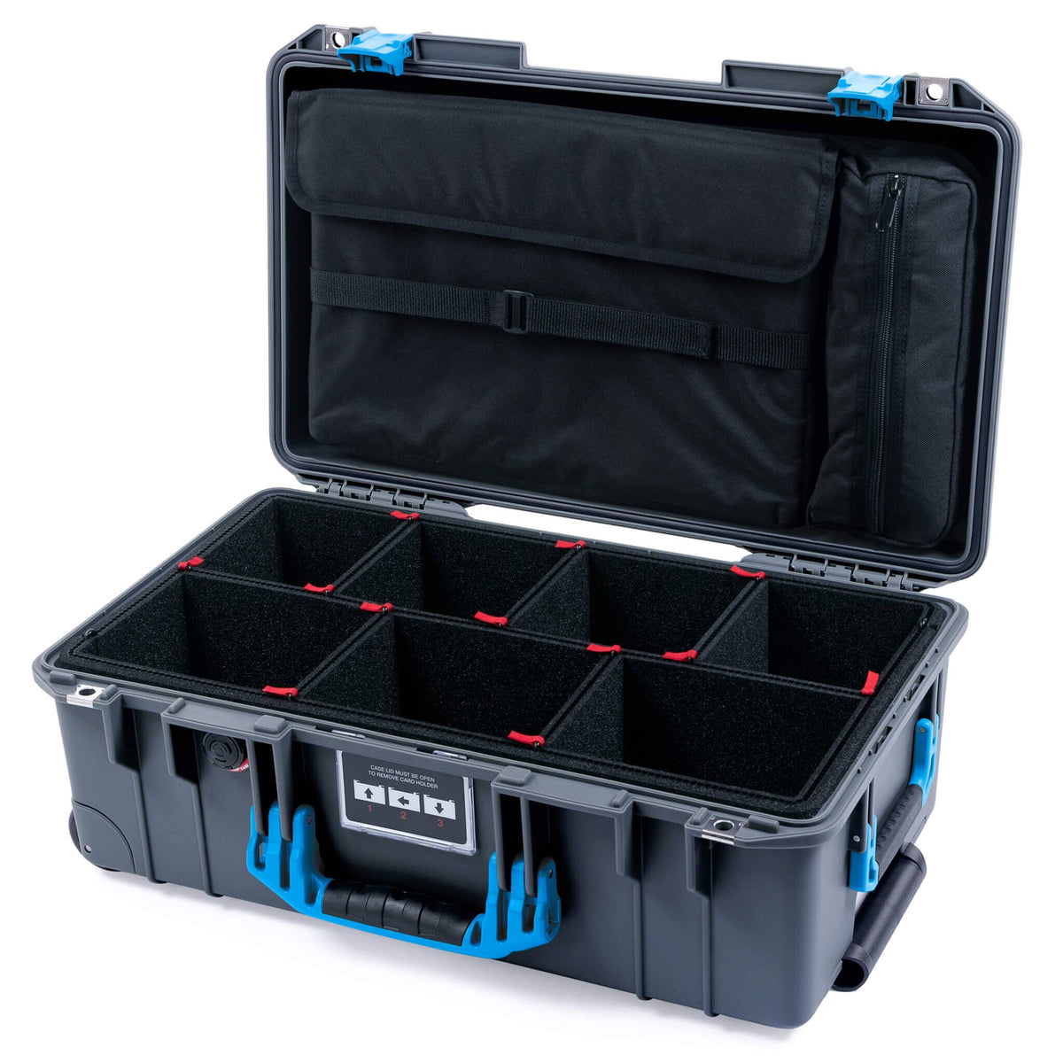 Pelican 1535 Air Case, Charcoal with Blue Handles &amp; Push-Button Latches TrekPak Divider System with Computer Pouch ColorCase 015350-0220-520-120