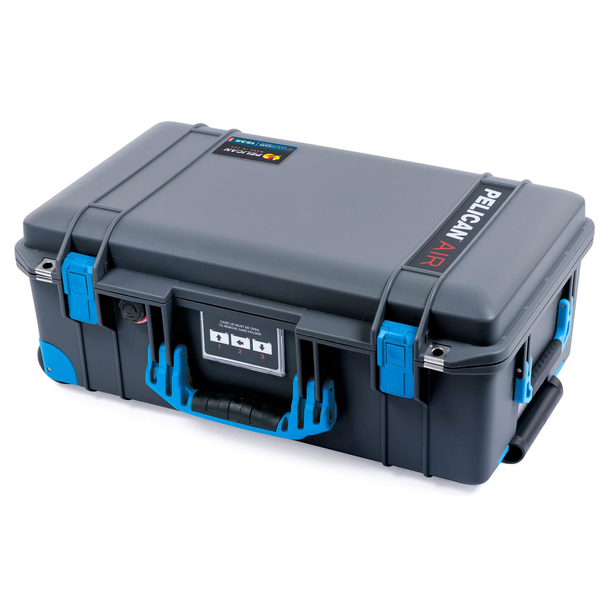 Pelican 1535 Air Case, Charcoal with Blue Handles, Push-Button Latches &amp; Trolley ColorCase 