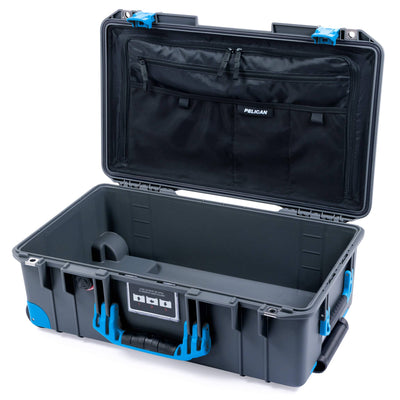Pelican 1535 Air Case, Charcoal with Blue Handles, Push-Button Latches & Trolley Combo-Pouch Lid Organizer Only ColorCase 015350-0300-520-120-120