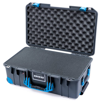 Pelican 1535 Air Case, Charcoal with Blue Handles, Push-Button Latches & Trolley Pick & Pluck Foam with Convoluted Lid Foam ColorCase 015350-0001-520-120-120