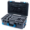 Pelican 1535 Air Case, Charcoal with Blue Handles, Push-Button Latches & Trolley Gray Padded Microfiber Dividers with Combo-Pouch Lid Organizer ColorCase 015350-0370-520-120-120