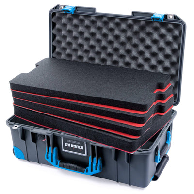 Pelican 1535 Air Case, Charcoal with Blue Handles, Push-Button Latches & Trolley Custom Tool Kit (4 Foam Inserts with Convoluted Lid Foam) ColorCase 015350-0060-520-120-120
