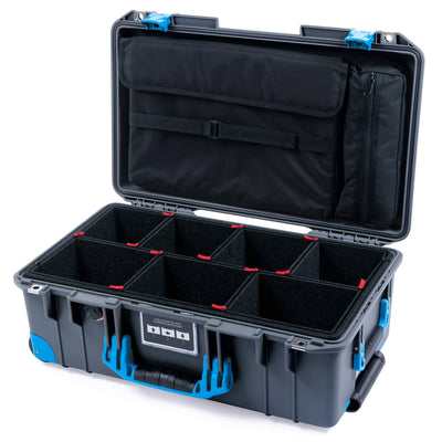 Pelican 1535 Air Case, Charcoal with Blue Handles, Push-Button Latches & Trolley TrekPak Divider System with Computer Pouch ColorCase 015350-0220-520-120-120