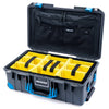 Pelican 1535 Air Case, Charcoal with Blue Handles, Push-Button Latches & Trolley Yellow Padded Microfiber Dividers with Combo-Pouch Lid Organizer ColorCase 015350-0310-520-120-120