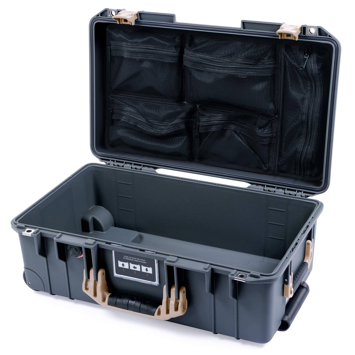 Pelican 1535 Air Case, Charcoal with Desert Tan Handles &amp; Latches Mesh Lid Organizer Only ColorCase 015350-0100-520-311