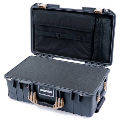 Pelican 1535 Air Case, Charcoal with Desert Tan Handles & Latches Pick & Pluck Foam with Computer Pouch ColorCase 015350-0201-520-310