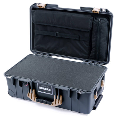 Pelican 1535 Air Case, Charcoal with Desert Tan Handles & Latches Pick & Pluck Foam with Computer Pouch ColorCase 015350-0201-520-311